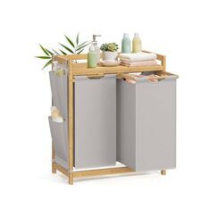 Songmics RLH100G02 Wäschekorb 100 l Rechteckig Bambus, Oxford Grau