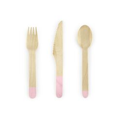 PartyDeco SDR1-081J Einweg-Geschirr-Set 6 Person(en) 18 Stück(e), Farbe: Pink, Holz
