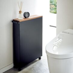 Yamazaki 4307 Etagère & Platzsparer für Badezimmer Schwarz Stahl, Holz
