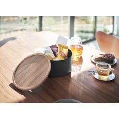 Yamazaki 5802 Aufbewahrungsbox Rund Stahl, Holz Schwarz, Holz
