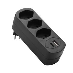 M. Schönenberger Abzweigstecker MOVE 3xT13 schwarz 270° drehbar mit USB PD30W (offen), Farbe: Schwarz