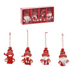 G. Wurm Elf winte Weihnachtsschmuck-Set Holz, Textil Rot 4 Stück(e)