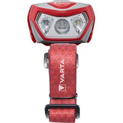 Varta Stirnlampe LED inkl. 3x AAA Batterien Kopflampe, Outdoor Sports H20 Pro, drei Leuchtmodi, spritzwassergeschützt, Dimmfunktion, mit schwenkbarem Kopf, rot