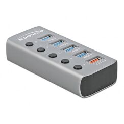 DeLOCK USB 5 Gbps Hub mit 4 Ports + 1 Schnellladeport mit Schalter und Beleuchtung