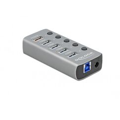 DeLOCK USB 5 Gbps Hub mit 4 Ports + 1 Schnellladeport + 1 USB-C PD 3.0 Port mit Schalter und Beleuchtung