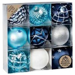 Inge‘s Christmas Decor 81244G282 Christbaumschmuck Kugel-Weihnachtsschmuck Kunststoff Blau, Weiß 9 Stück(e)