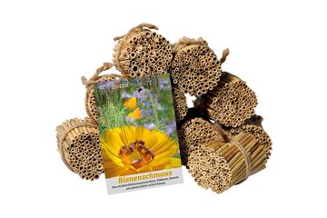Dobar Schilfrohrhalme-Set für Wildbienen + Blütensamen „Bienenschmaus“