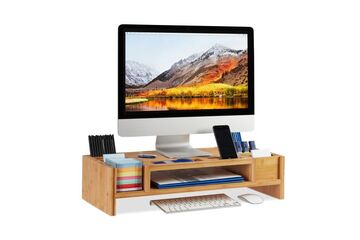 Relaxdays Monitorständer mit Staufächern Tisch/Bank Natürlich/Natur