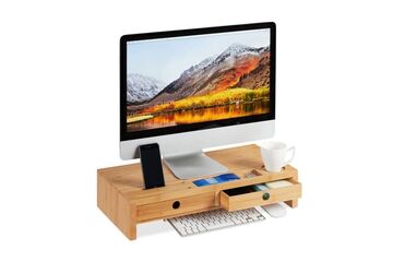 Relaxdays Monitorständer 2 Schubladen Tisch/Bank Natürlich/Natur