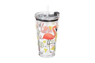 Relaxdays Trinkgläser-Set Flamingo 450ml Tasse Grün, Orange, Transparent Universal 4 Stück(e)