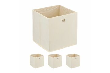 Relaxdays Cremefarbene Aufbewahrungsbox im 4er Set, Farbe: Beige