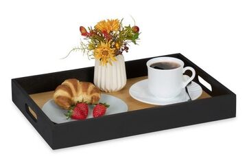 Relaxdays 4052025489021 Serviertablett Klassisches Serviertablett Rechteck Schwarz, Holz