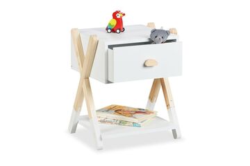 Relaxdays Nachttisch für Kinder 1 Schublade(n) Natürlich/Natur, Weiß