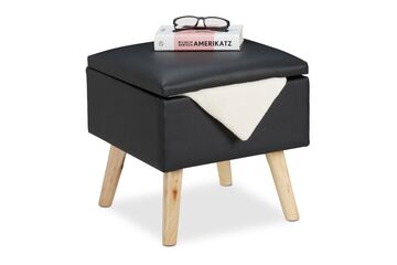 Relaxdays Sitzhocker mit Stauraum Kunstleder, Farbe: Schwarz, Holz