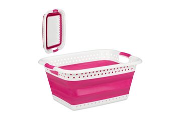 Relaxdays 10025601_52 Wäschekorb 37 l Rechteckig Kunststoff, Thermoplastischer Gummi (TPR) Pink, Weiß, Farbe: Pink, Weiß
