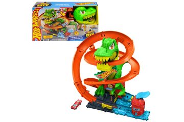 Hot Wheels City T-Rex-Feuerschlacht Spielset und Die-Cast-Spielzeugauto im Maßstab 1:64, gegnerischer Dinosaurier