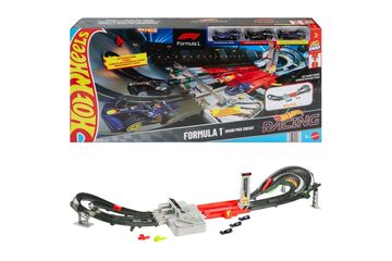 Hot Wheels Race Formel 1 Grand Prix-Rennstrecke-Trackset mit 3 Die-Cast-Spielzeugautos im Maßstab 1:64
