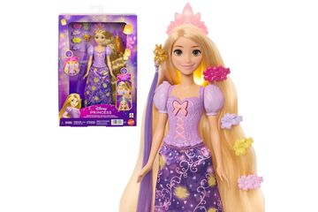 Disney Princess Rapunzel Modepuppe mit 5 Leuchtaktivierungspunkten, Pascal-Figur und 7 Zubehörteilen