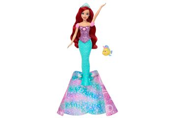Disney Princess Arielle, von Mensch zu Meerjungfrau verwandelbare Modepuppe mit Fabius und 2 Zubehörteilen