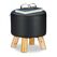 Relaxdays Faux Leather Footstool Fußschemel Kunstleder, MDF-Platten, Pinienwald, Polyvinylchlorid (PVC) Schwarz, Holz