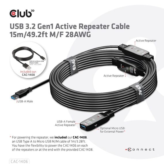 CLUB3D CAC-1406 USB Kabel USB 3.2 Gen 1 (3.1 Gen 1) 15 m USB A 5 Gbit/s Schwarz, 6 image