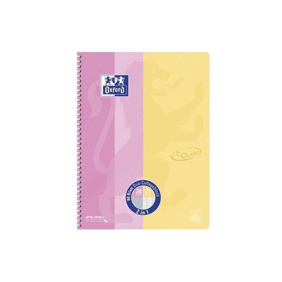Elba Oxford Touch Spiralblock A4+ liniert&kariert, Pastell rosa/gelb