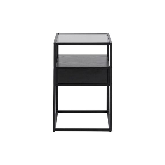AC Design Nachttisch Randolf Glas/Stahl/MDF, 40x35x60cm, Schwarz
