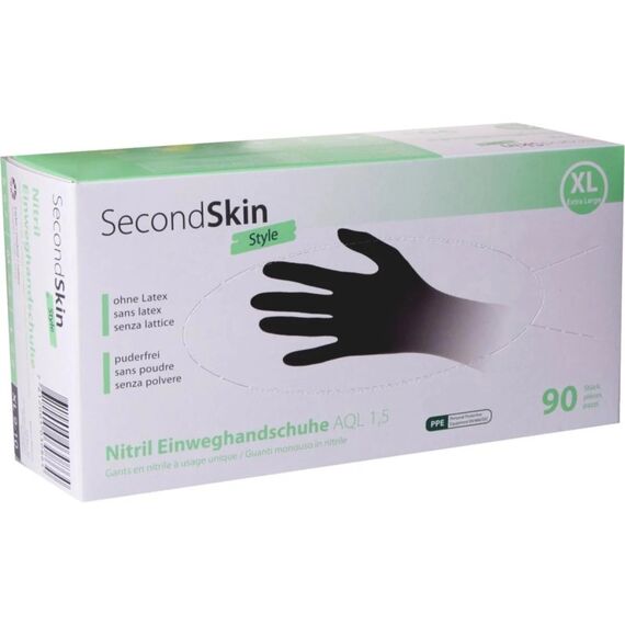 SecondSkin Einweghandschuh Nitril XL, Schwarz, 90 Stück