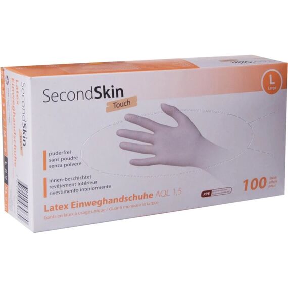 SecondSkin Einweghandschuh Latex Touch L, Beige, 100 Stück