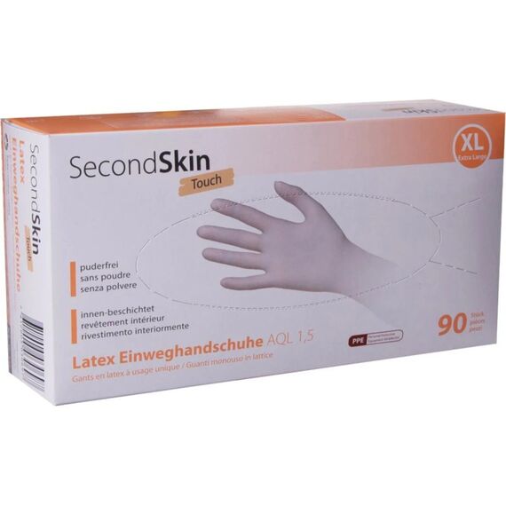 SecondSkin Einweghandschuh Latex Touch XL, Beige, 90 Stück
