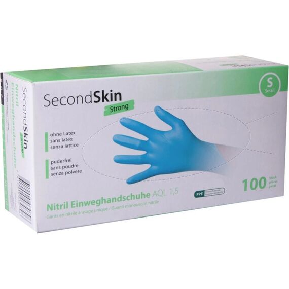 SecondSkin Einweghandschuh Nitril Strong S, Blau, 100 Stück