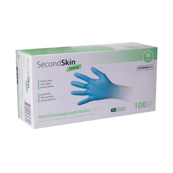 SecondSkin Einweghandschuh Nitril Strong M, Blau, 100 Stück