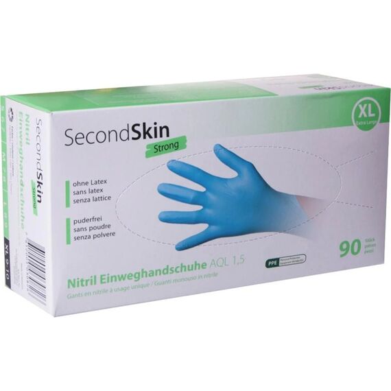 SecondSkin Einweghandschuh Nitril Strong XL, Blau, 90 Stück