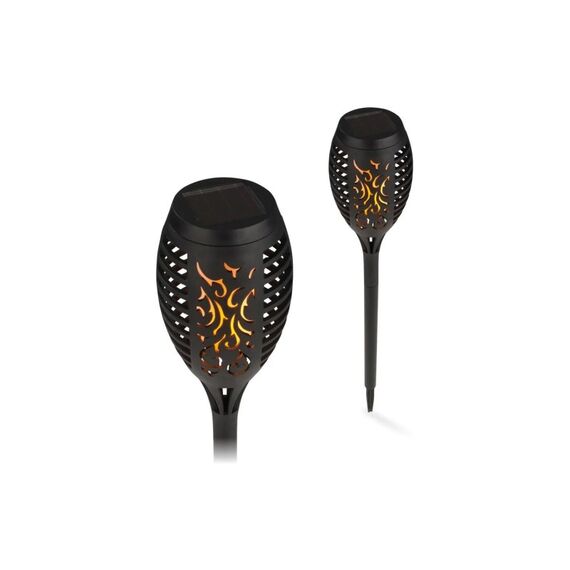 EASYmaxx Solar-Fackel LED 2er-Set 1,2V schwarz mit Erdspieß und Clip