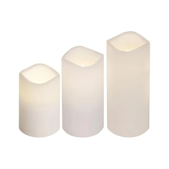 Star Trading LED Pillar Kerze 3er Pack Paul Outdoor, Weiss, 18cm Höhe, Timerfunktion