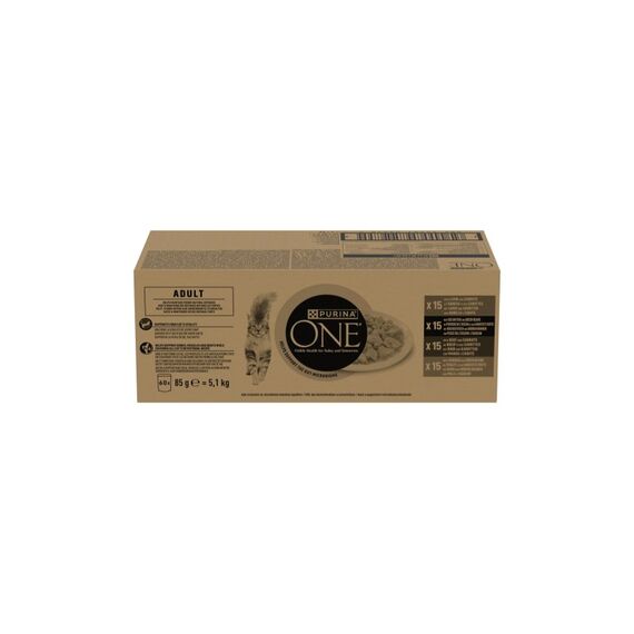 Purina One Nassfutter Adult Huhn Hochseefisch, Rind & Lamm, 60x85g