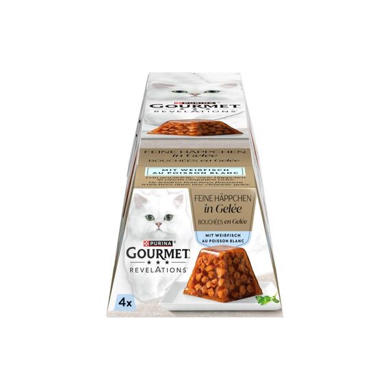 Purina Gourmet Revelations Feine Häppchen Gelée Weissfisch, 4x57g