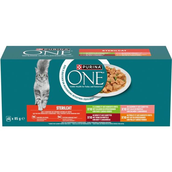 Purina One Nassfutter Sterilcat Truthahn, Lachs, Rind, Huhn 40x85g