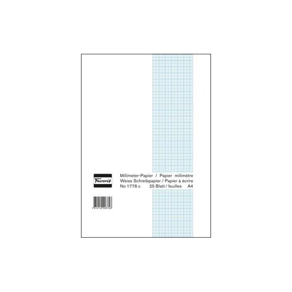 Favorit Millimeterpapier-Block weiss, Netzfarbe blau, 210x297mm, 25 Blatt
