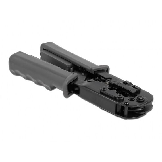 DeLOCK Crimpzange mit Abisolierer und Netzwerktester für 8P (RJ45), 6P (RJ12/11) oder 4P (RJ10) Stecker
