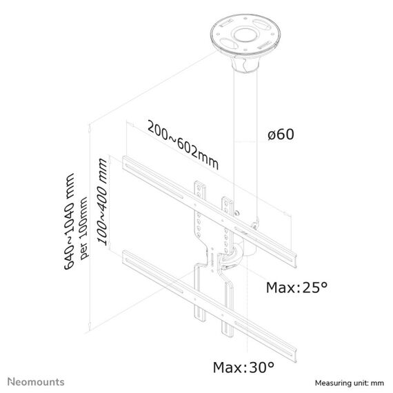 Neomounts FPMA-C400SILVER Monitor-/TV-Deckenhalterung 32-60" - H 64-104 cm, 2 image
