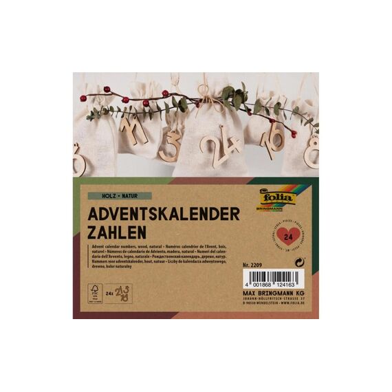 Folia Adventskalender Zahlen aus Holz 24 Stück