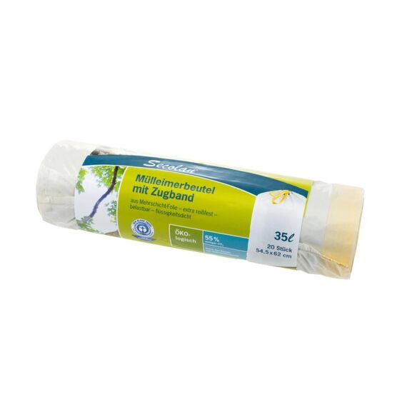 Secolan Mülleimerbeutel 35 Liter 20 Stück pRolle, mit Zugband, 545 x 620 mm