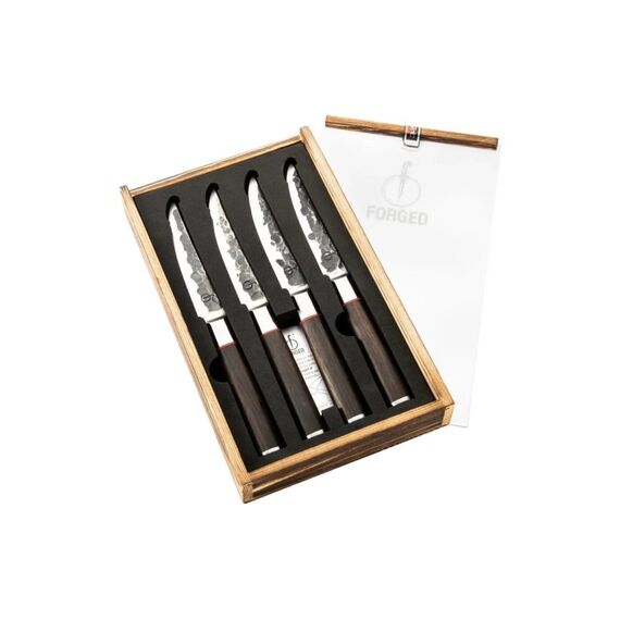 Forged 4tlg. Sebra Steakmesserset Japanstahl 440C, 58 HRC