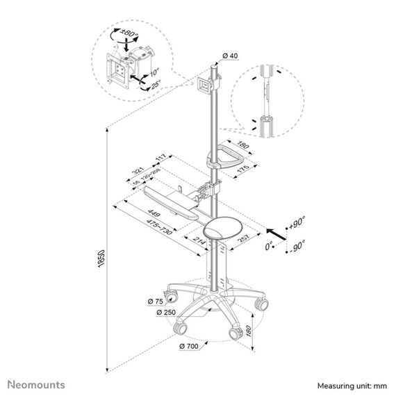 Neomounts FPMA-MOBILE1800 Mobiler Arbeitsplatz 10-27", 2 image