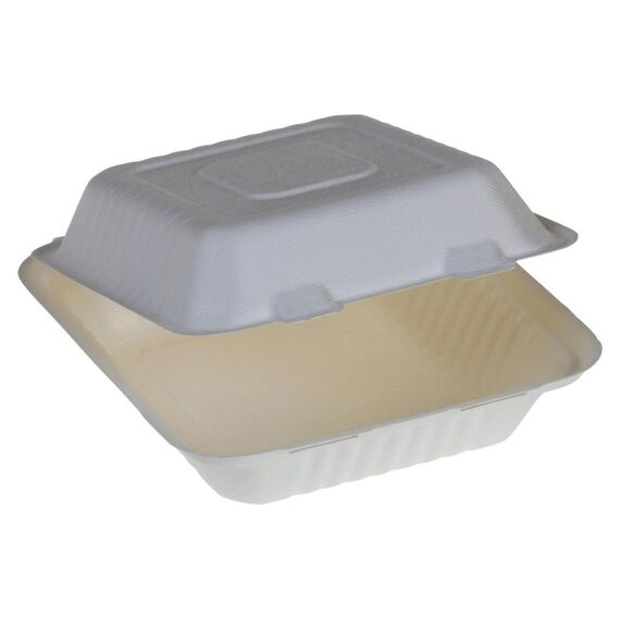 belesse Menübox Zuckerrohr weiss 1100ml 50 Stk, mit Klappdeckel 220x200x77mm