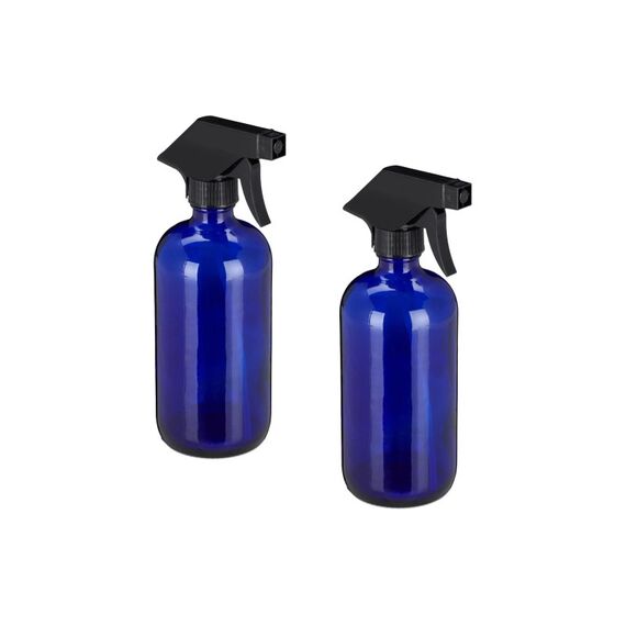 relaxdays Sprühflasche aus Glas 2er Set, 500 ml, Blau