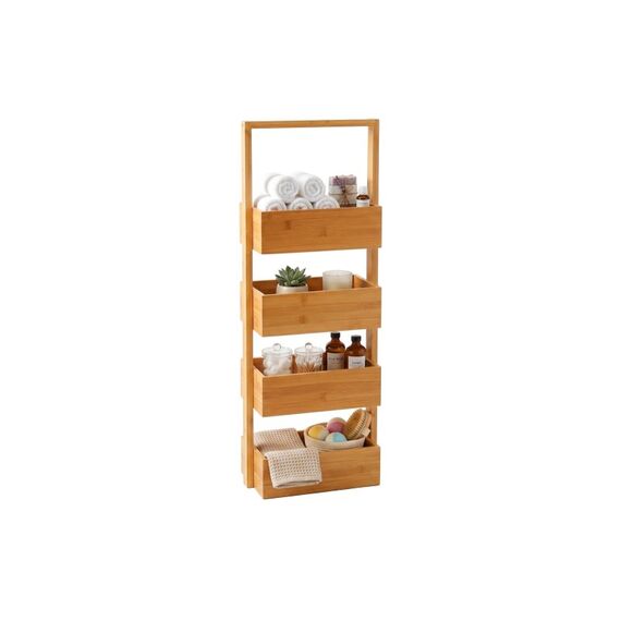 relaxdays Badregal Bambus, 4 Ablagen