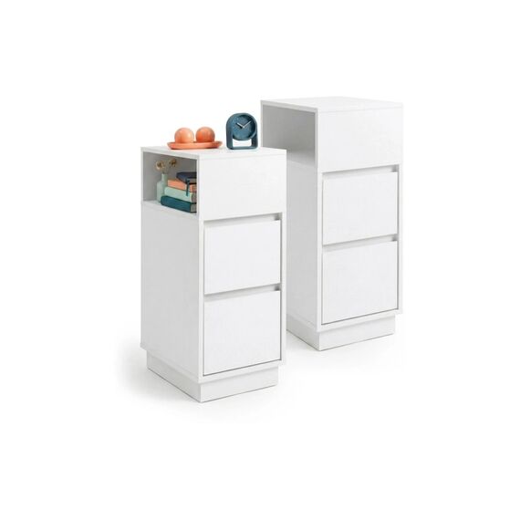 Relaxdays Schmaler Nachttisch 2er Set H x B x T: ca. 64 x 24 x 30 cm, Weiss