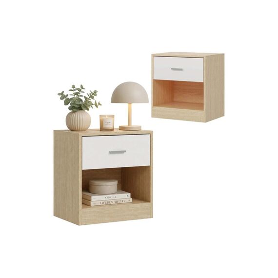 Relaxdays Nachttisch mit Schublade 2er Set H x B x T: ca. 41 x 39 x 28 cm, Braun/We.
